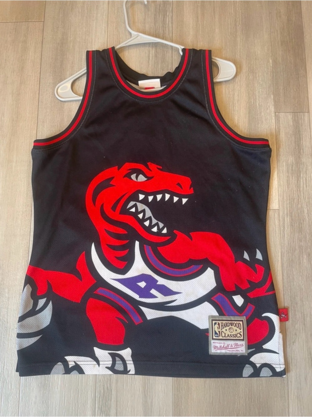 Mitchell & Ness Black and Red Hardwood Classics Dino Basketball Jersey